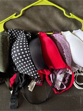 Victoria’s Secret 7 Bra Bundle: Red, Black, 2 White, Purple, Olive, Polka Dot